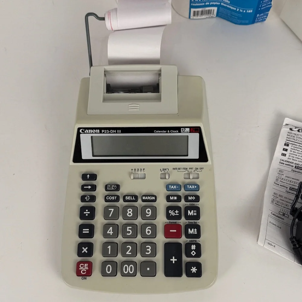 Canon P23-DHIII Printing Calculator/adding Machine and Refill paper